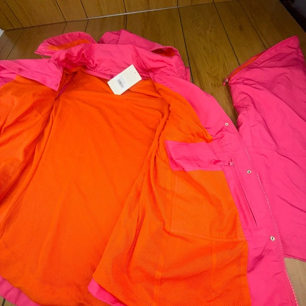 J.Jill Hot Pink Tall‎ Hooded Lightweight Snap Front Jacket Women's Size L